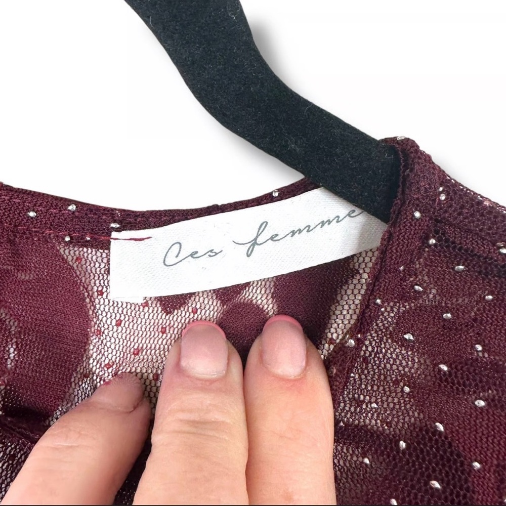 Ces Femme floral mesh Burgundy Lace woman’s bodysuit - Picture 13 of 13